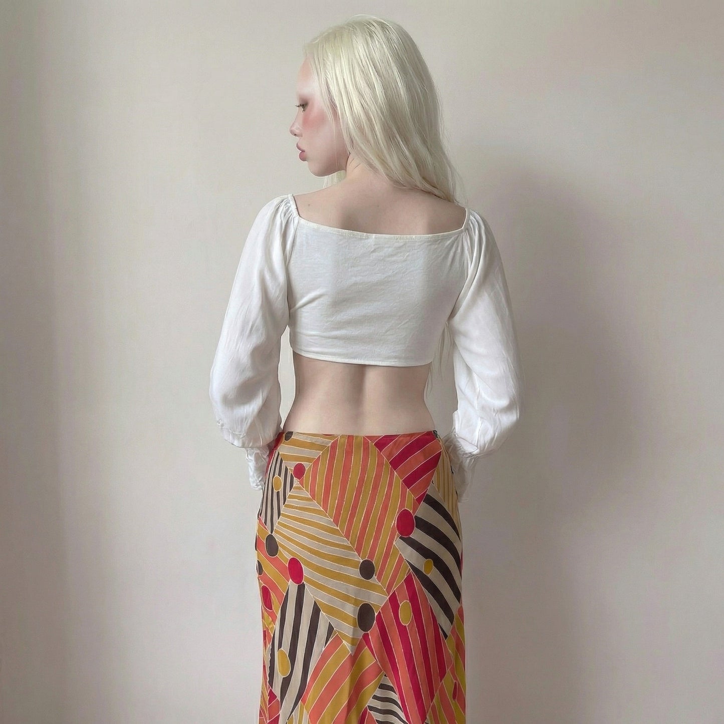 Vintage Italian White Puff Sleeve Square Neck Crop Top (S/M)