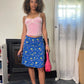 90s Blue Floral Mid Rise Midi Skirt  (XS-S)