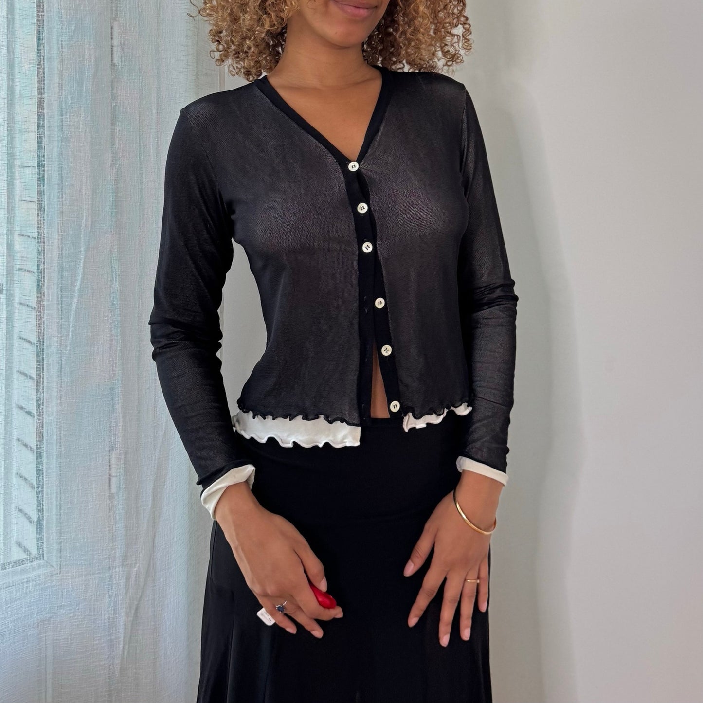 Vintage Layered Mesh Cardigan Sheer Button Up Top Italian Y2K (S/M)