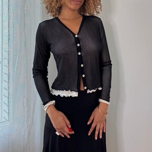 Vintage Layered Mesh Cardigan Sheer Button Up Top Italian Y2K (S/M)