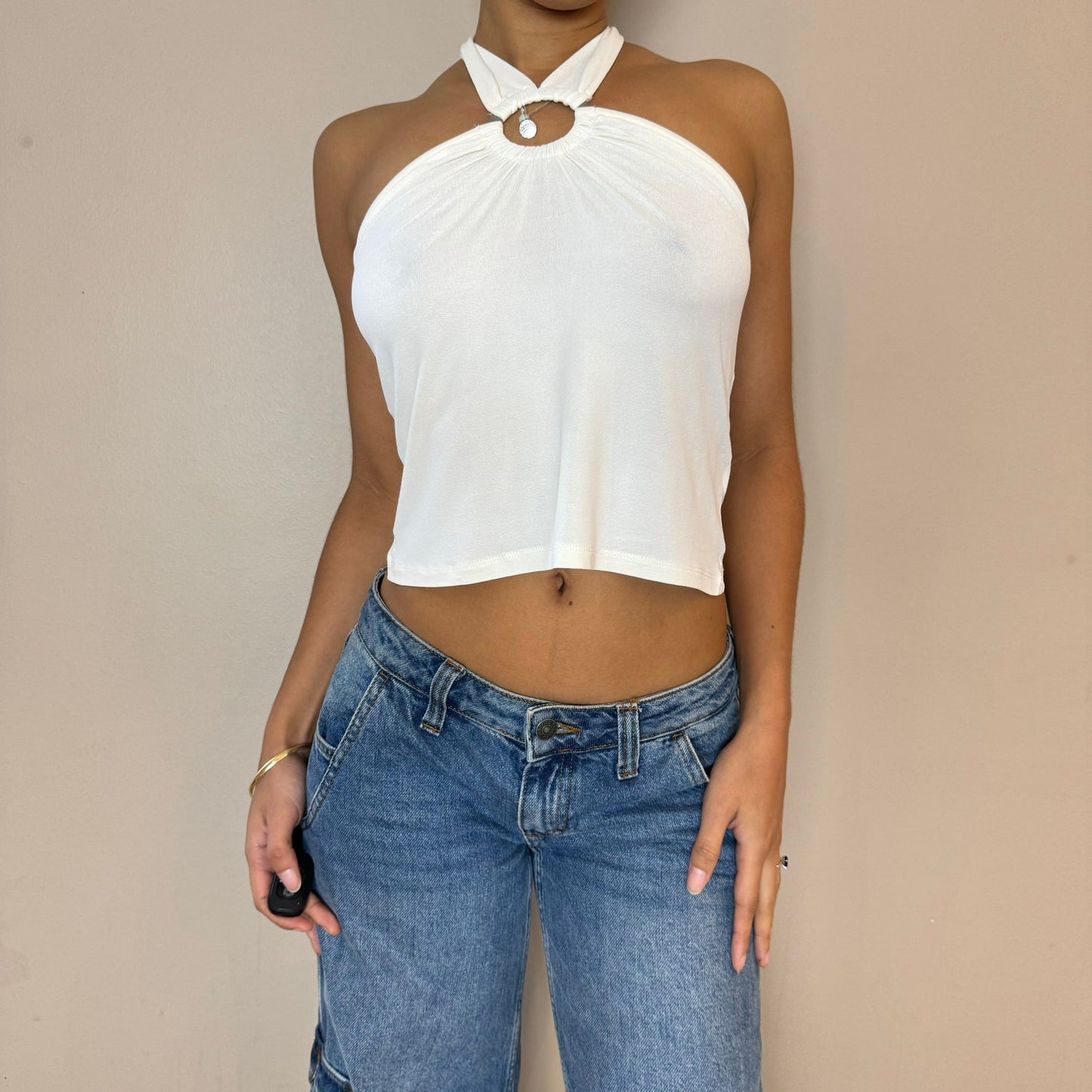 Vintage 00s White Tie Neck Halter Tank (S)