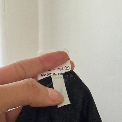 Vintage Italian Black Floral Mesh Midi Skirt Ruffle Hem Sheer (S)