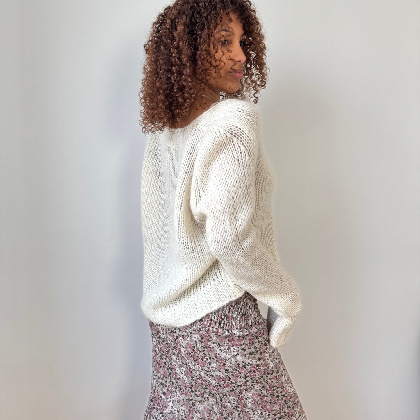 Italian Vintage Ivory Mohair Blend Knit Cardigan Soft Minimal (M/L)