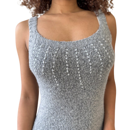Italian vintage grey rhinestone embellished knit dress with matching bolero set (S)