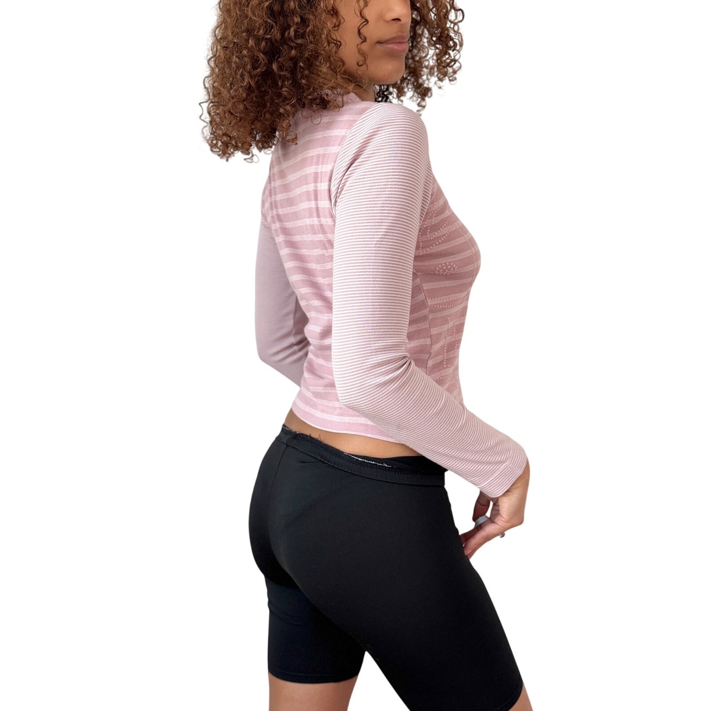 Vintage Italian Pink Textured Graphic Long Sleeve Top Stripe (S)