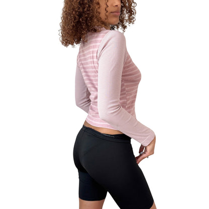 Vintage Italian Pink Textured Graphic Long Sleeve Top Stripe (S)