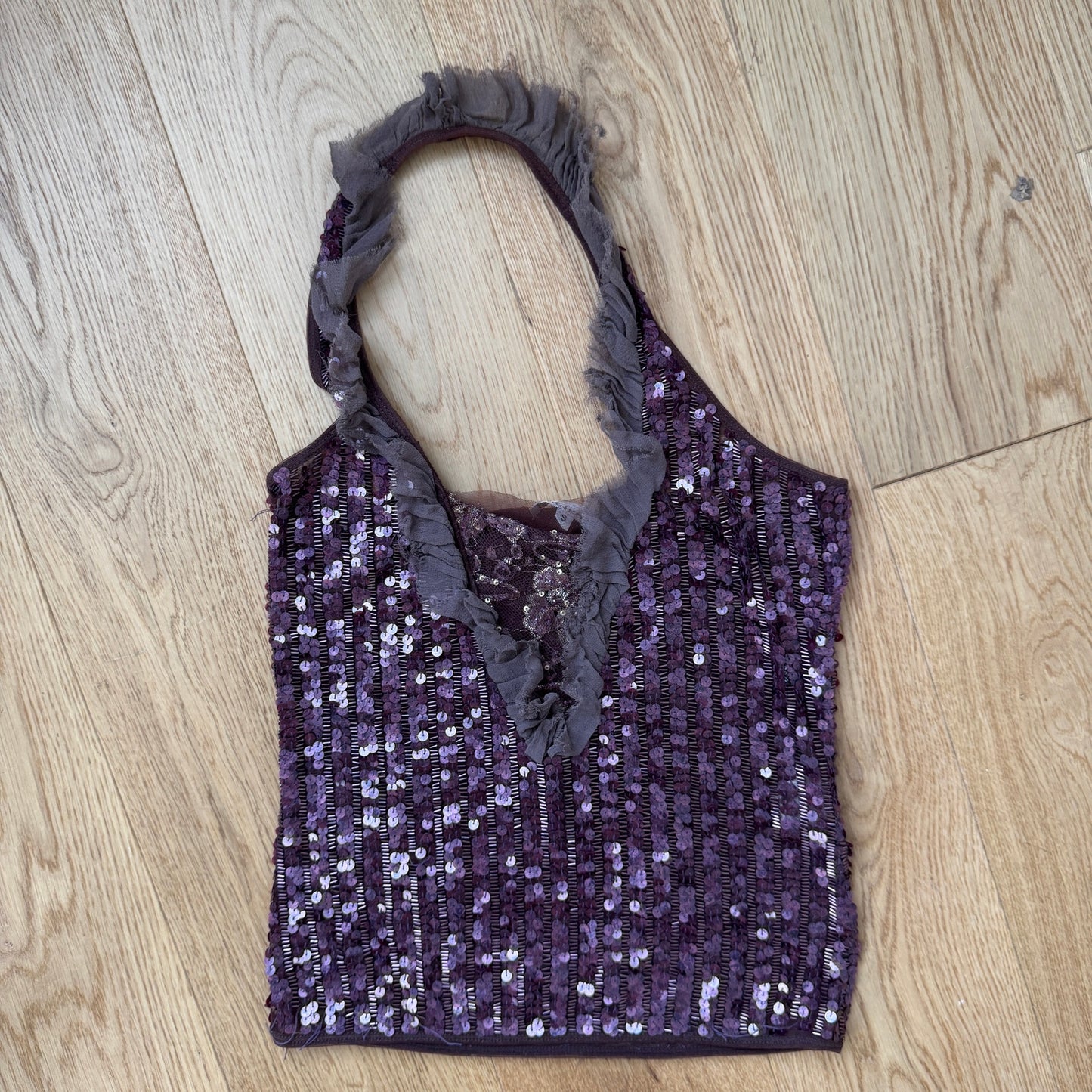Vintage Pinko Ruffled Sequin Mesh Halter Top (S)