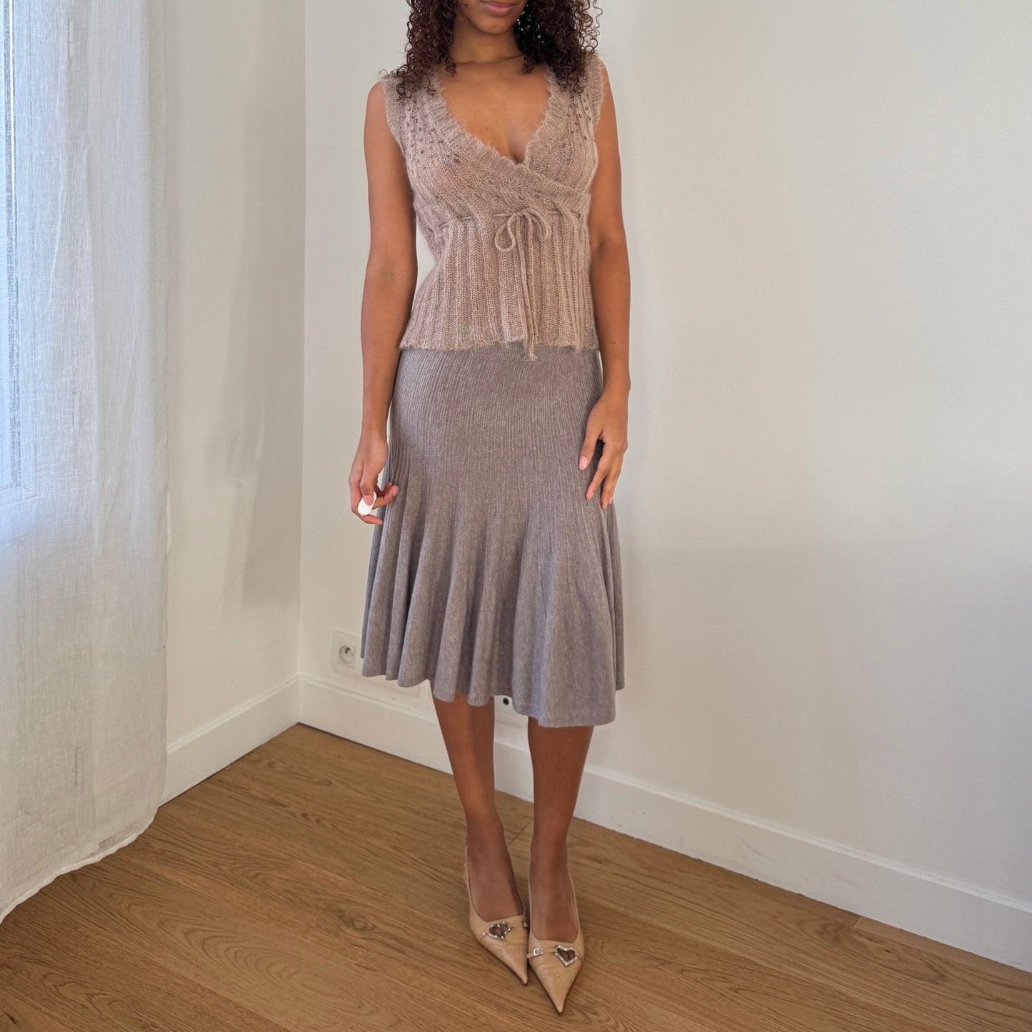 Vintage Italian Knit Wool Blend Skirt (Small)