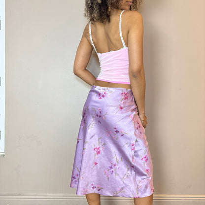 Vintage 90s Floral Satin Midi Skirt (S/M) coquette cottage