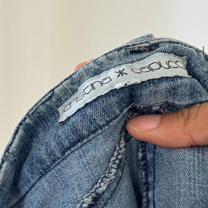 Vintage Italian Designer Embroidered Denim Cropped Pants Beaded Detail (S)