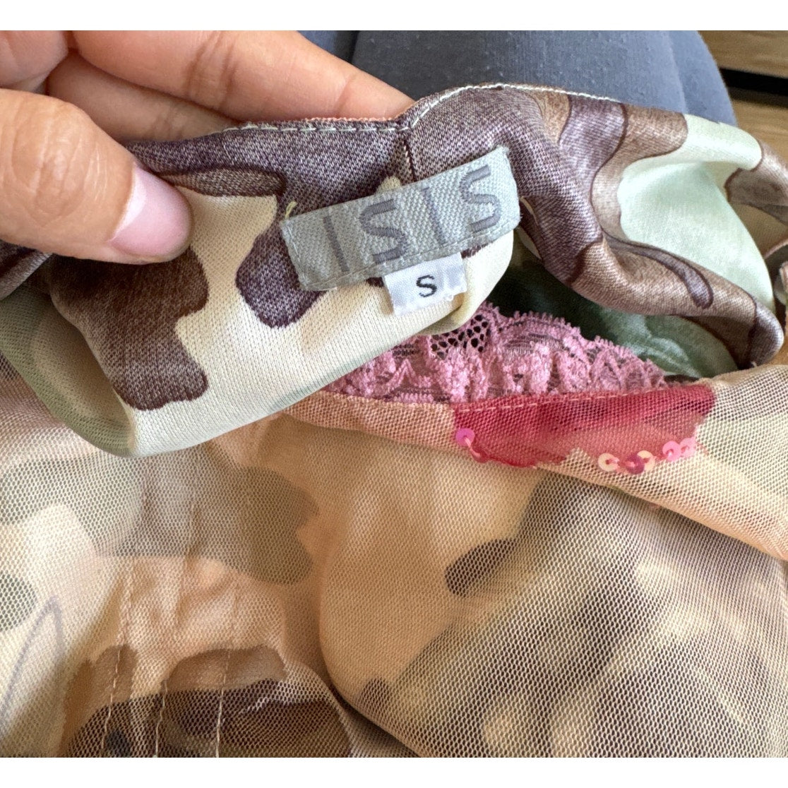 Vintage Euro Sheer Floral Mesh Top Lace Trim Corset Style (S)