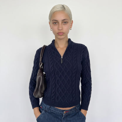 Vintage Navy Cable Knit Half Zip Sweater Wool Blend Italian Y2K (S)