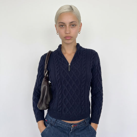 Vintage Navy Cable Knit Half Zip Sweater Wool Blend Italian Y2K (S)