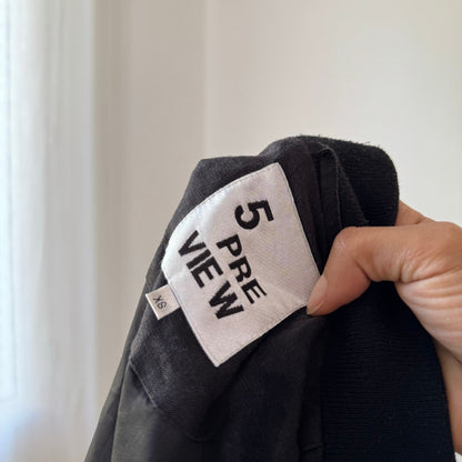 5 Preview Swedish Brand Black Linen Cropped Bomber Jacket with Striped Ribbed Collar & Cuffs