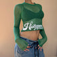 Vintage 00s green euro graphic fishnet long sleeve (XS/S)