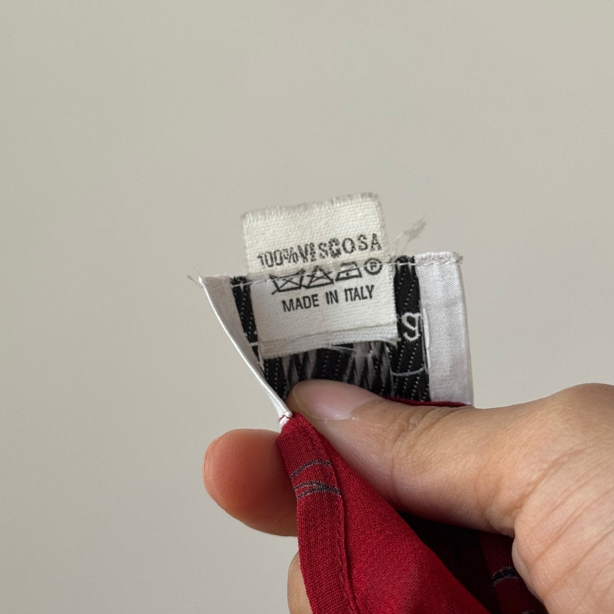 Vintage Italian Red Mesh Midi Dress Abstract Print Asymmetrical Hem (S)