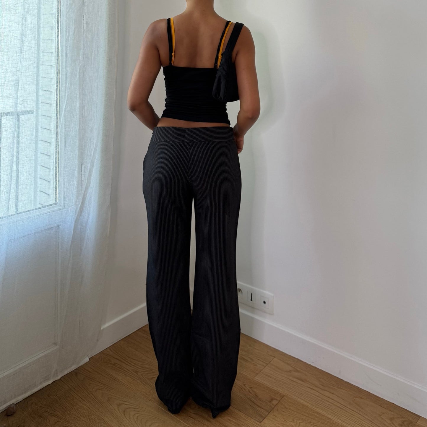 Vintage Black Pinstripe Flare Pants Euro Y2K (S)