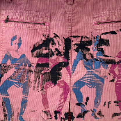 Y2K Pink Corduroy Graphic Mini Skirt (S)