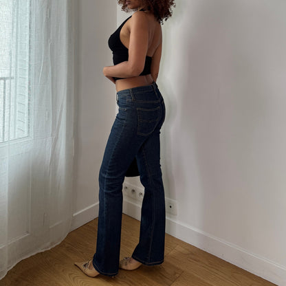 Vintage Sparkly Low Rise Bootcut Jeans Y2K Dark Wash Denim (S)