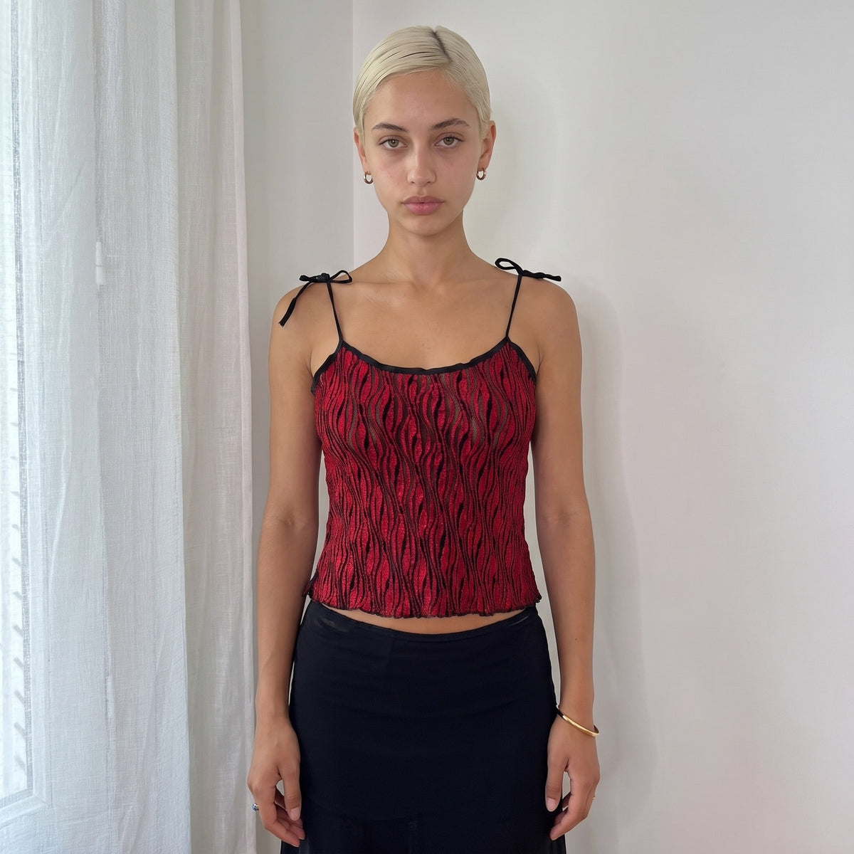Vintage Italian Red Black Zebra Mesh Cami Top (S)