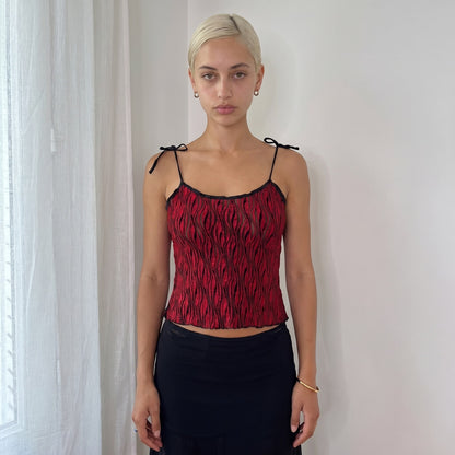 Vintage Italian Red Black Zebra Mesh Cami Top (S)