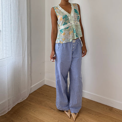 Vintage Italian Sequin-Lace Mesh Tie-Front Top (M/L)