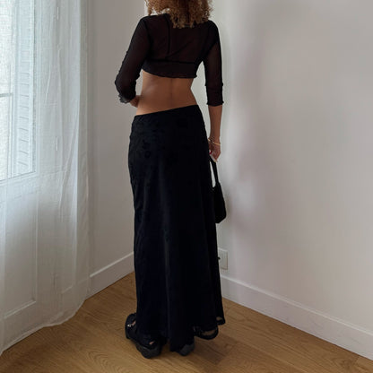 Vintage Black Sheer Mesh Tie Front Shrug Bolero Top Italian Y2K (S)
