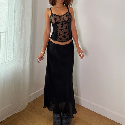 Vintage Black Mesh Midi Skirt Double Lined Italy Y2K (M)