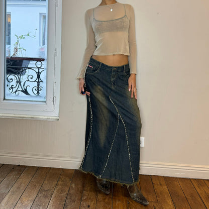 Vintage Flared Denim Maxi Skirt (S)