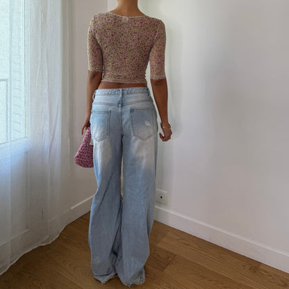 Vintage La Perla Floral Mesh Top Designer Y2K Sheer Stretch Top (S) ⠀