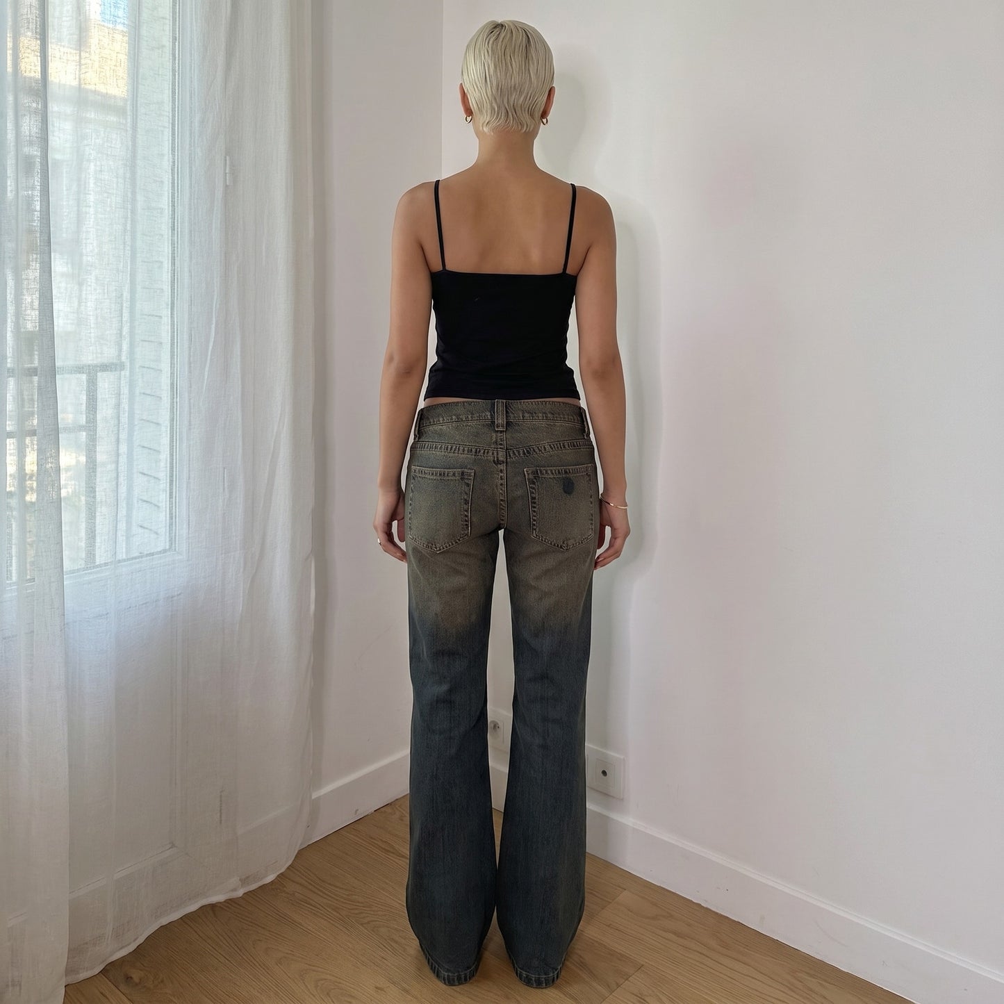 Vintage Black Embroidered Sequin Sheer Cami Top Italian Y2K (S)