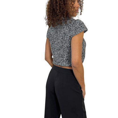 Vintage Italian grey marled knit slouchy short sleeve cardigan with button front (S)