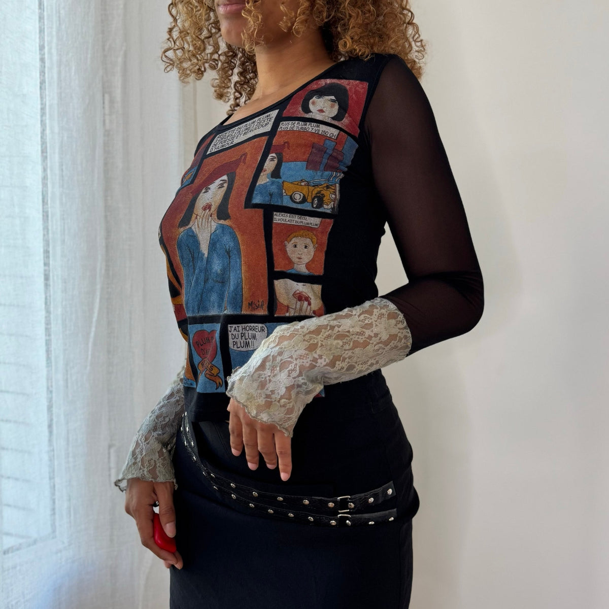 Misia Paris Vintage Comic Print Mesh Top