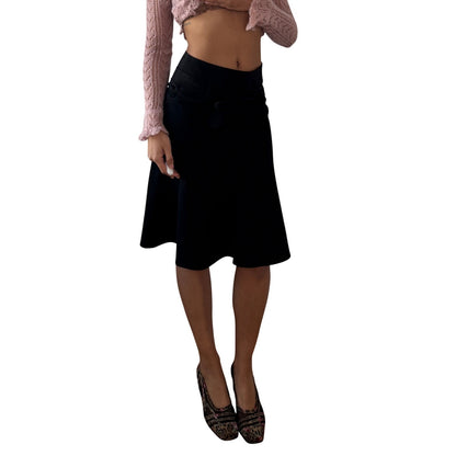 Vintage Black Bow Tie Midi Skirt Flared Y2K French (XS)