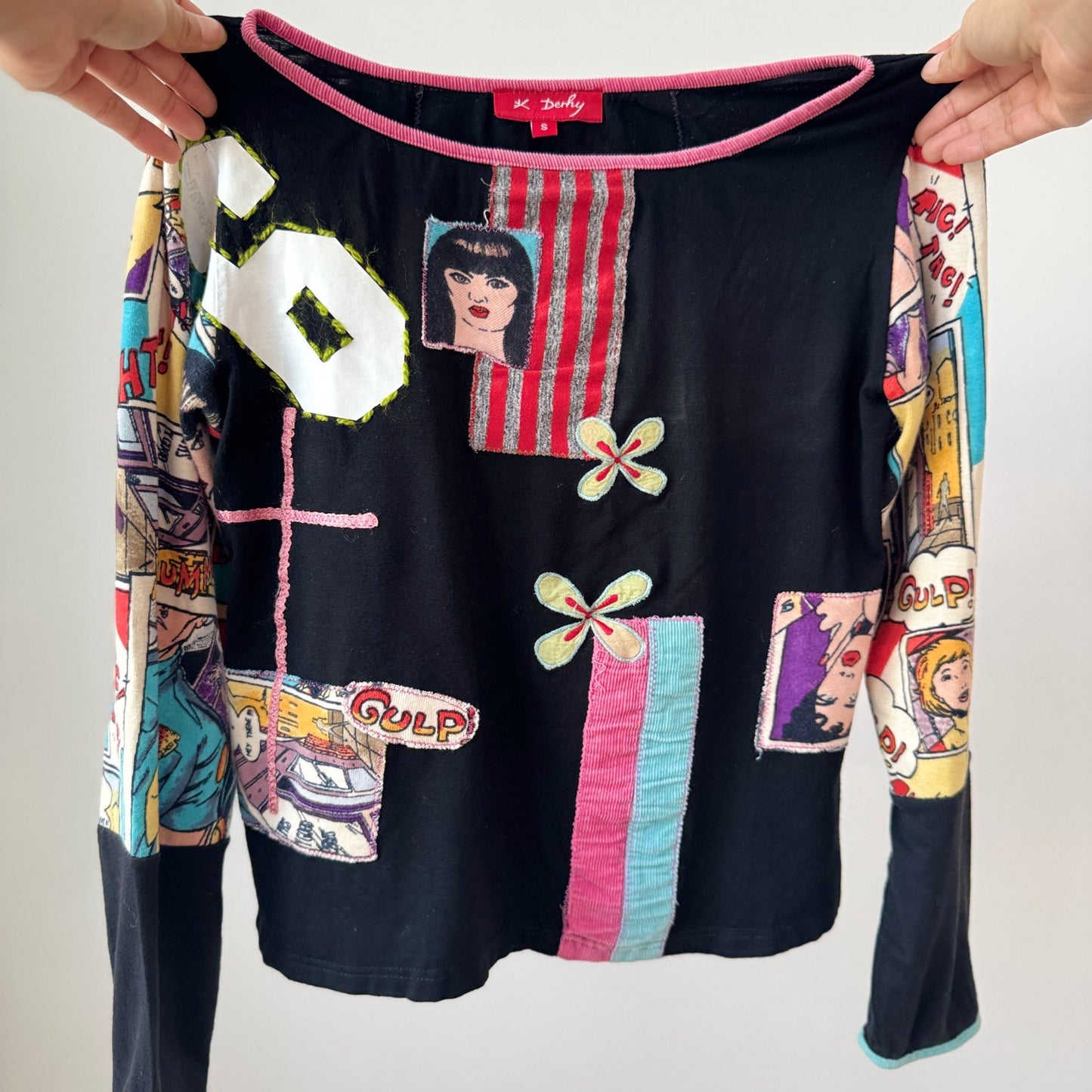 Vintage Derhy Patchwork Graphic Top Mixed Print Artsy Y2K (S)