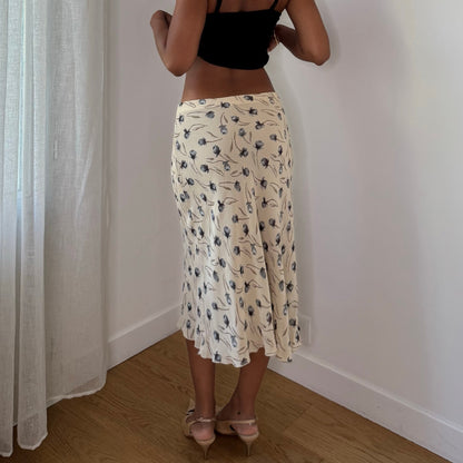 Vintage Italian Floral Mesh Midi Skirt (S)