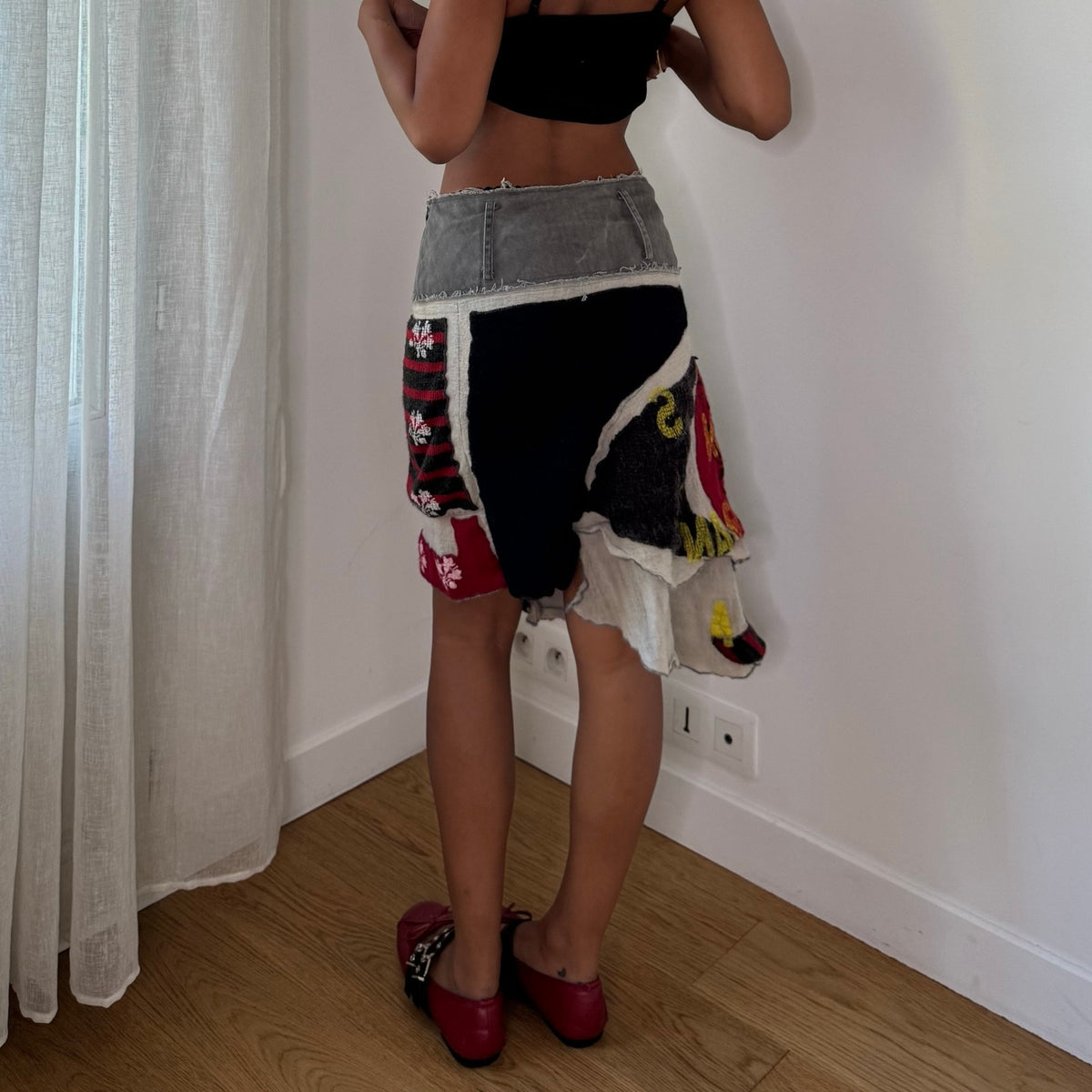 Vintage Italian Patchwork Knit Midi Skirt (S)