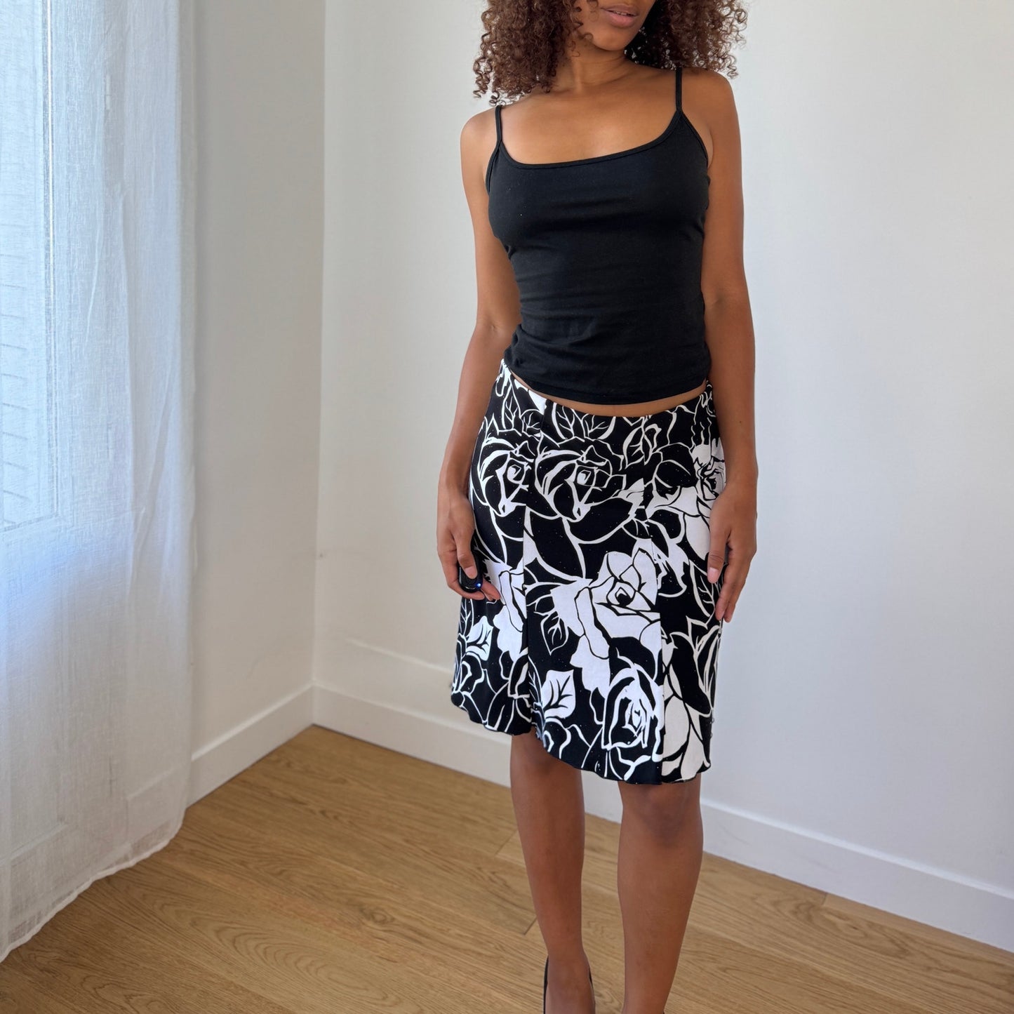 Vintage Euro Slinky Shimmer Floral Skirt (S)