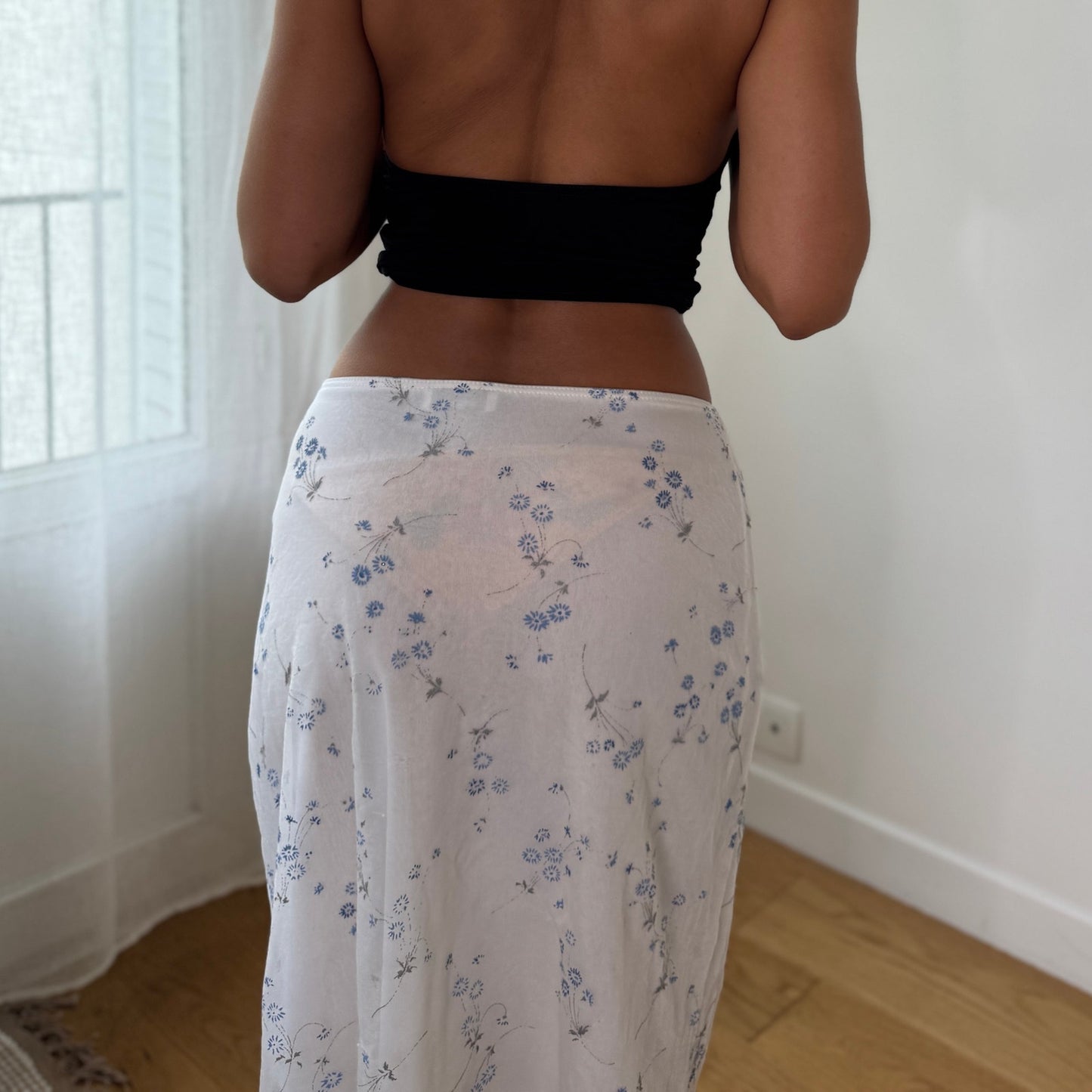 Vintage Pimkie Blue Floral Mesh Midi Skirt Y2K Coquette Skirt (S) ⠀