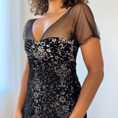 Vintage Italian Mesh Overlay Midi Dress (S)