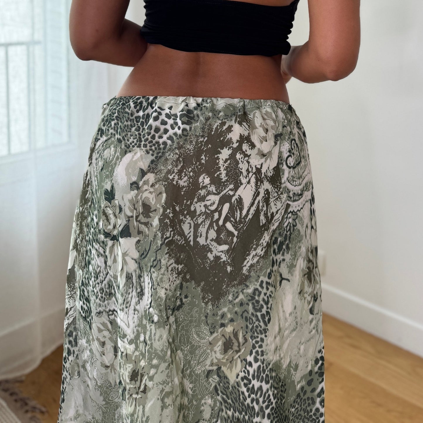 Vintage Sage Floral Mesh Midi Skirt Y2K Tie Side Fairy Skirt (S/M) ⠀