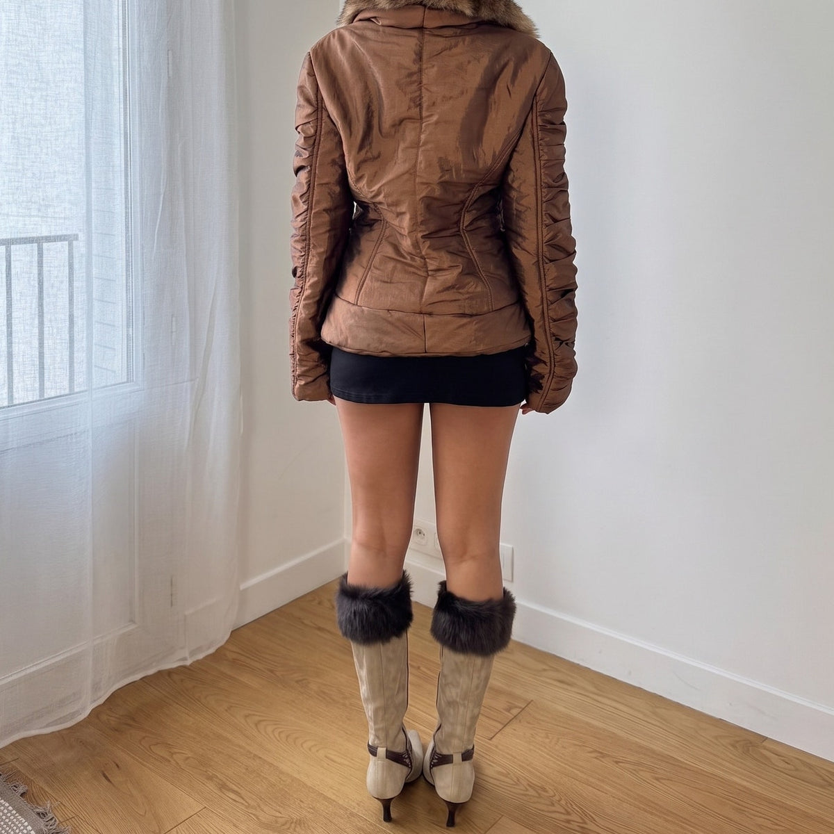 Vintage Italian Brown Faux Fur Collar Jacket (S/M)