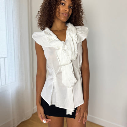 Vintage Italian Statement Ruffle-Scarf Blouse (S)