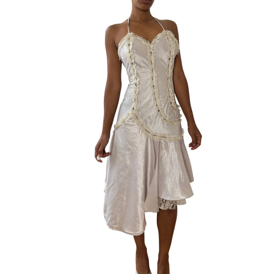 Vintage Italian Satin-Look Halter Asymmetric Dress (XS/S)