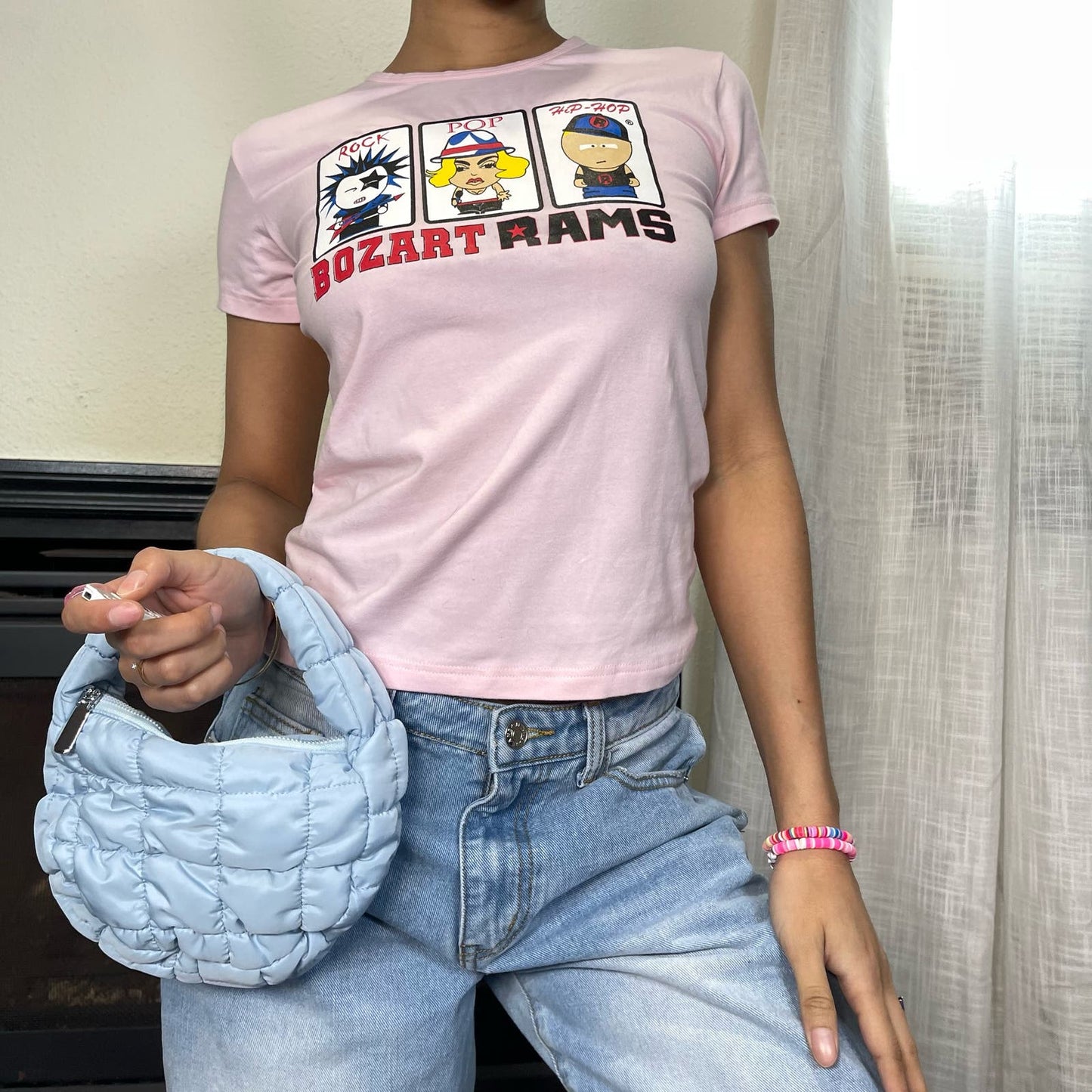 Made in Italy - Vintage 00s baby pink graphic baby tee (S) funny festival