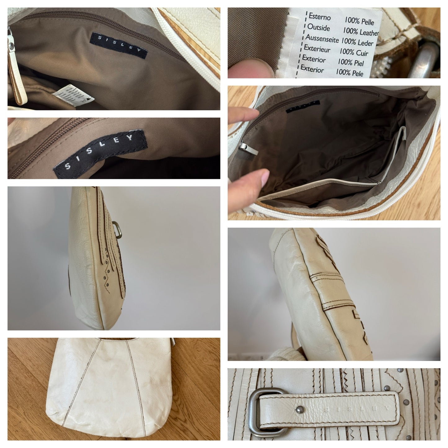 Vintage Sisley Ivory Leather Bag