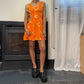 Sourced in Italy - Vintage 90s euro orange floral print mini dress (XS) summer