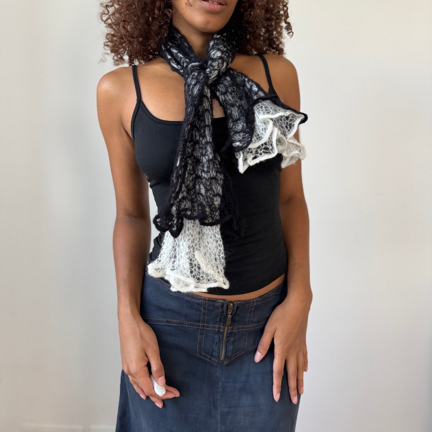 French Vintage Knit Lace Scarf