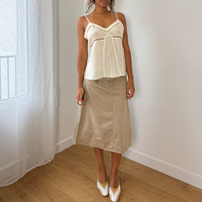 Vintage Benetton ivory satin + lace pin-tuck cami (Small)