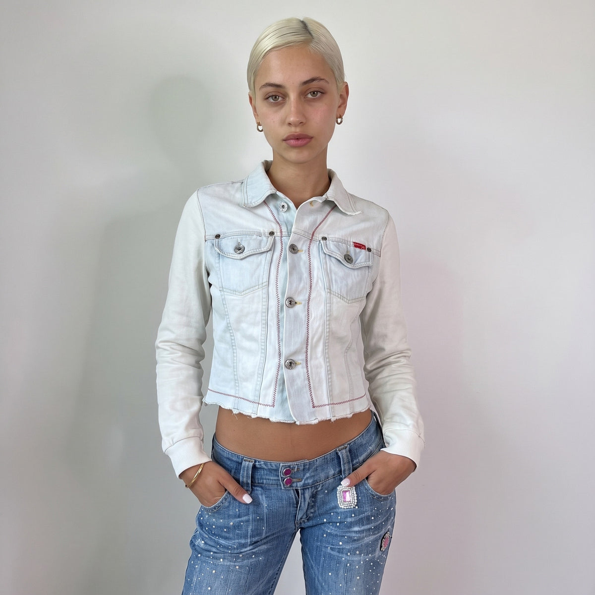 Vintage Phard White Denim Sequin Embroidered Jacket Italian Y2K (S)